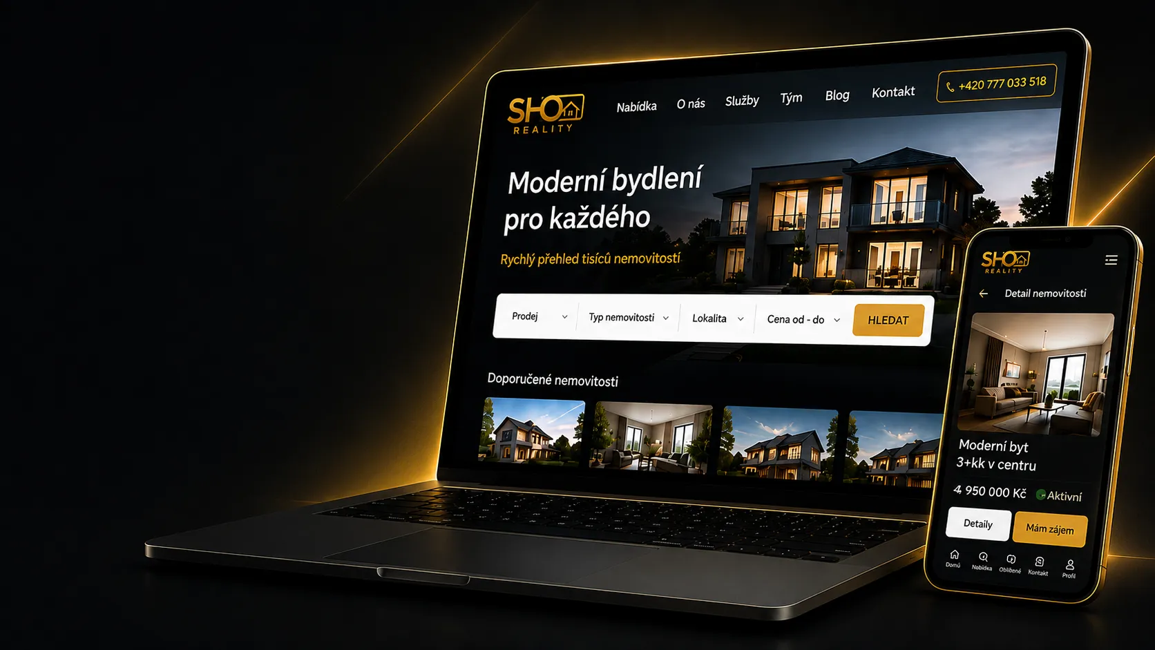 Ukázka realitního webu SHO Reality